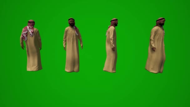 Verschillende Arabische Sjeiks Verschillende Arabische Kleding Groen Scherm Lopen Zitten — Stockvideo