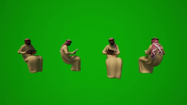 Boyutlu Arap Erkek Arap Kıyafetleri Farklı Yeşil Ekran Oturma Konuşma — Stok video