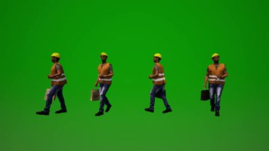 Afrikalı mühendisler yeşil ekran. Binada dört farklı bakış açısıyla yürüyorlar.