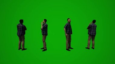 3D çeşitli Tayland ve Japon erkekleri yeşil ekran arka planda gezici Chroma partisinde arkadaşlarıyla ve meslektaşlarıyla konuşuyor