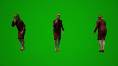 3D yeşil ekran animasyonu. Birkaç Avrupalı kadın yönetici telefonda ve telefonda ofiste çalışıyor.