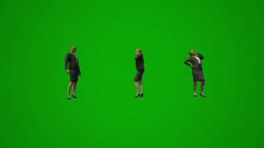 3D yeşil ekran animasyonu. Birkaç Avrupalı kadın yönetici telefonda ve telefonda ofiste çalışıyor.