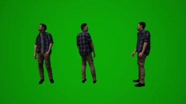 3D çeşitli Tayland ve Japon erkekleri yeşil ekran arka plan alışverişi ve gezici Chroma