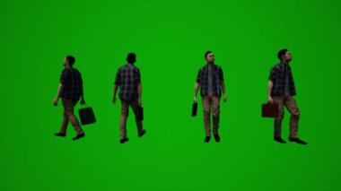 3D çeşitli Tayland ve Japon erkekleri yeşil ekran arka plan alışverişi ve gezici Chroma