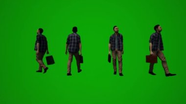 3D çeşitli Tayland ve Japon erkekleri yeşil ekran arka plan alışverişi ve gezici Chroma