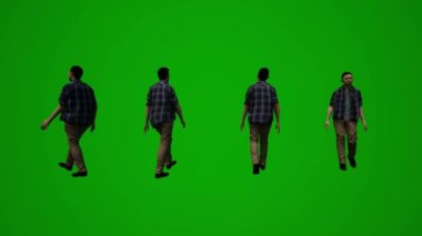 3D çeşitli Tayland ve Japon erkekleri yeşil ekran arka plan alışverişi ve gezici Chroma