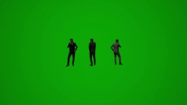 İş adamı yeşil ekran, yürüme, çalışma, dans, uyku sitesi konuşma mobil