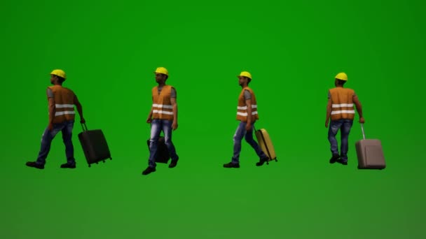 Trabajadores Africanos Pantalla Verde Nuevo Proyecto Con Cuatro Vistas Diferentes — Vídeos de Stock