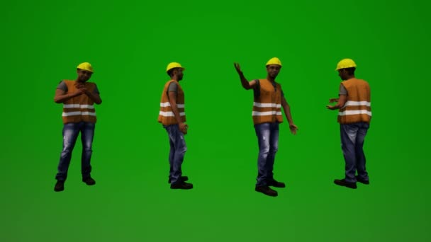 African Workers Green Screen Talking Colleagues Four Different Views — Stock Video