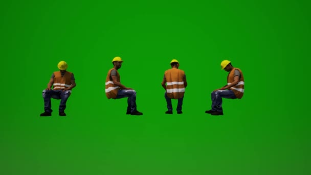 Trabalhadores Cidade Tela Verde Cadeira Sentada Descansando Com Quatro Visões — Vídeo de Stock