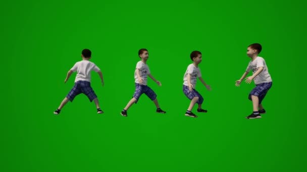 3人の子供緑の画面は 公園の3Dバレーボール — ストック動画