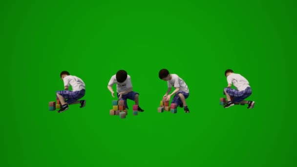 四个欧洲男孩在家里玩绿色屏幕游戏 并获得3D奖励 — 图库视频影像