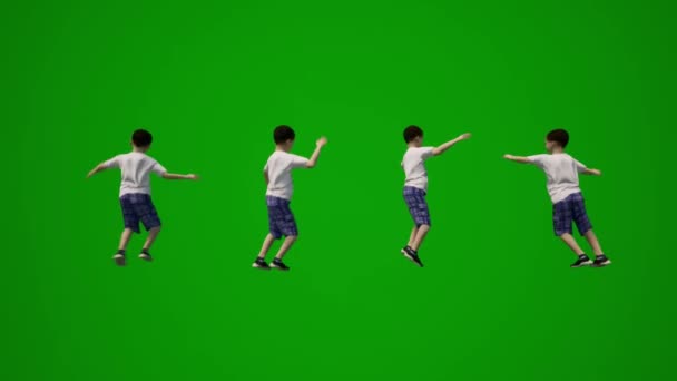 四个欧洲男孩跳绿屏 玩幼儿园3D游戏 — 图库视频影像