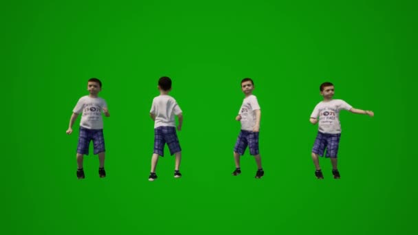 Четверо Мальчишек Зеленом Экране Развлекаются Играют Четырех Разных Ангелов — стоковое видео