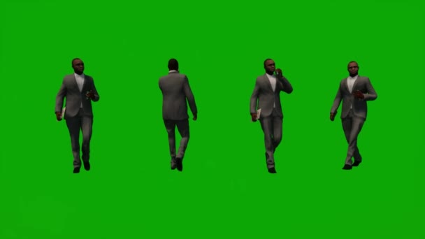 Černá Obchodní Muž Zelená Obrazovka Chůze Mobilní Telefon Mluví Sedí — Stock video