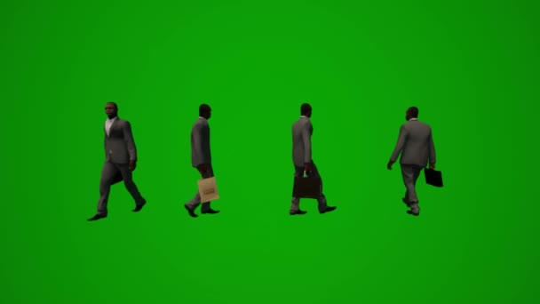 Schwarzer Geschäftsmann Green Screen Walk Mobiltelefon Reden Sitzen Reden Tanzen — Stockvideo