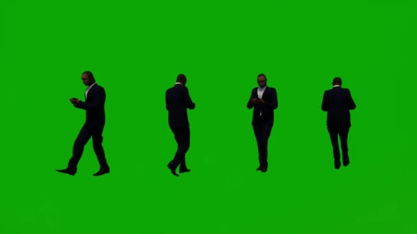 Homme Affaires Noir Écran Vert Marcher Téléphone Portable Parler Assis — Video