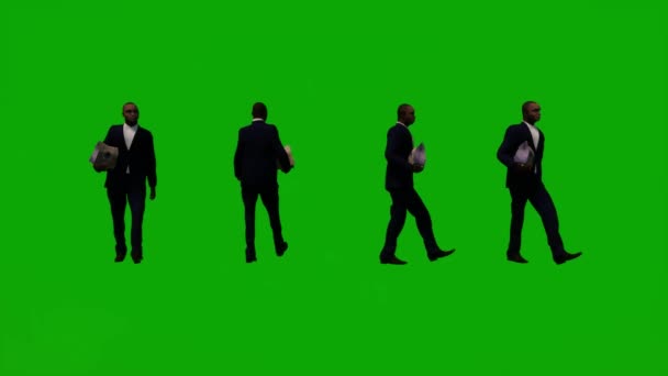 Schwarzer Geschäftsmann Green Screen Walk Mobiltelefon Reden Sitzen Reden Tanzen — Stockvideo