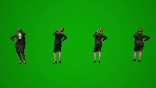 3D绿色屏幕动画几位欧洲女经理一边打电话一边在办公室讲电话 — 图库视频影像