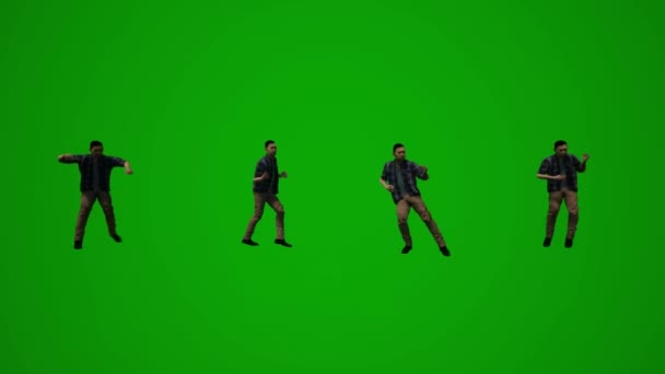 Różne Tajskie Japońskie Mężczyźni Zielony Ekran Tło Taniec Zabawy Mobilnej — Wideo stockowe