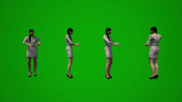 Mujer Niña Pantalla Verde Caminar Baile Charla Sitio Tienda Trabajo — Vídeo de stock