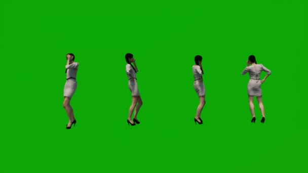Mujer Niña Pantalla Verde Caminar Baile Charla Sitio Tienda Trabajo — Vídeos de Stock