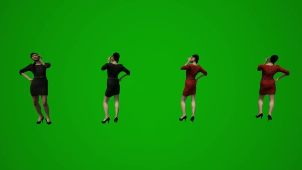 Mulher Menina Verde Tela Andar Dança Falar Site Loja Móvel — Vídeo de Stock