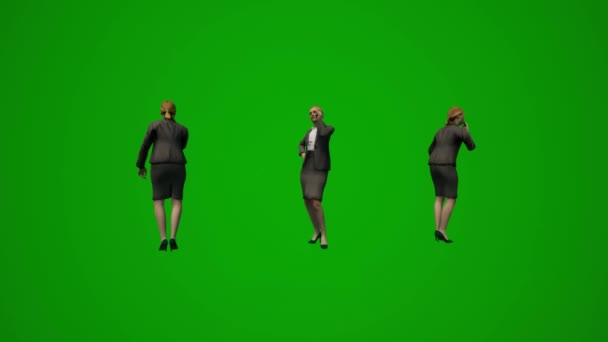 Mujer Niña Pantalla Verde Caminar Baile Charla Sitio Tienda Trabajo — Vídeos de Stock