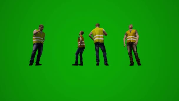 Trabajador Construcción Pantalla Verde Trabajando Caminando Bailando Móvil Hablando Sentado — Vídeos de Stock