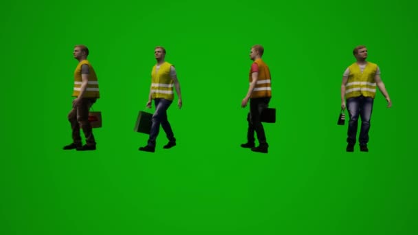 Byggarbetare Grön Skärm Arbetar Promenader Dans Mobil Prata Sitta Och — Stockvideo