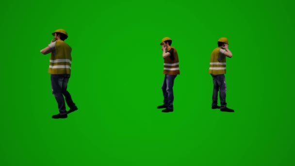 Bauarbeiter Green Screen Arbeiten Gehen Tanzen Mobil Reden Sitzen Und — Stockvideo