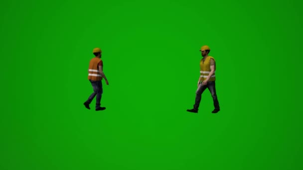 Trabalhador Construção Tela Verde Trabalhando Andando Dançando Móvel Falando Sentado — Vídeo de Stock