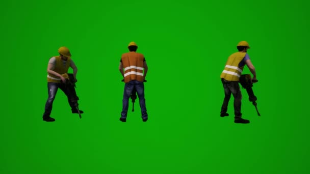 Рабочий Строитель Зеленый Экран Работа Ходьба Танцы Мобильный Разговор Сидение — стоковое видео