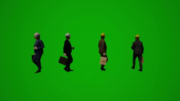 Animation Quatre Hommes Gestionnaires Construction Écran Vert Parler Marcher Projet — Video