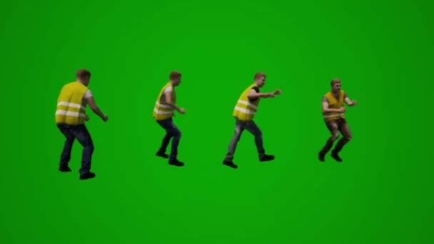 Robotnik Budowlany Zielony Ekran Praca Chodzenie Taniec Mobile Rozmowa Siedzenie — Wideo stockowe