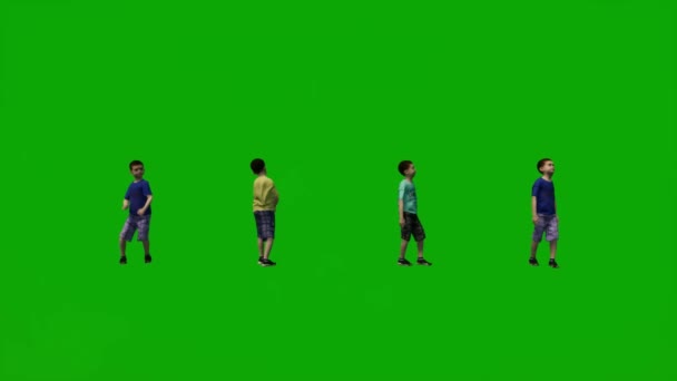 Chico Pantalla Verde Jugando Corriendo Pensando Pie Bailando Caminando Sentado — Vídeo de stock