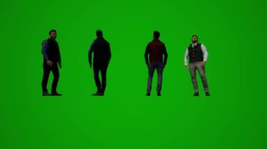 3D genç erkek öğrenci yeşil ekranda yürüyor ve üniversitenin çevresine birçok farklı hareket açısı bakıyor.