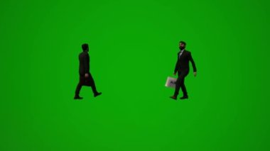 Üç boyutlu adam yeşil ekran alışverişi yapıyor ve valiz ve el çantasıyla birkaç hareket açısı ile seyahat ediyor.