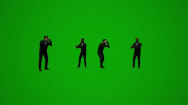3D adam yeşil ekran çekim ve hareketli oturma pozisyonu ve tekerlekli sandalye birkaç farklı hareket açısı