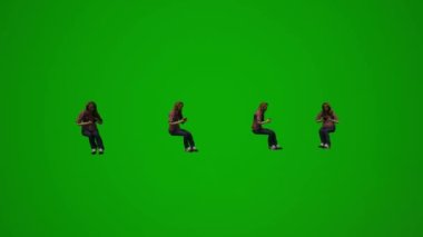 3D Avrupalı kadın çalışan yeşil ekran konuşuyor ve arıyor ofiste otururken ve yatarken birkaç farklı hareket açısı
