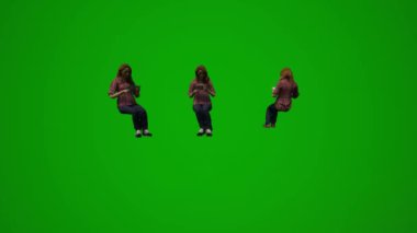 3D Avrupalı kadın çalışan yeşil ekran konuşuyor ve arıyor ofiste otururken ve yatarken birkaç farklı hareket açısı