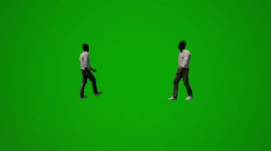 Üç boyutlu siyah Amerikalı adam yeşil ekran alışverişi yapıyor ve bavullar ve alışveriş çantalarıyla seyahat ediyor.