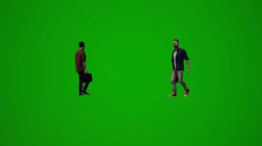 3 boyutlu genç beyaz adam yeşil ekran alışverişi ve alışveriş çantası ve bavulla seyahat ediyor.