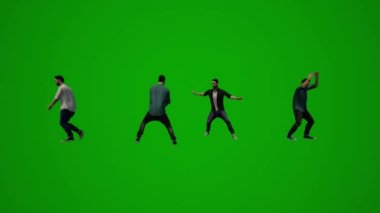 3 boyutlu genç beyaz adam yeşil ekran alışverişi ve alışveriş çantası ve bavulla seyahat ediyor.