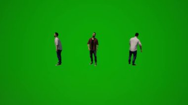 3 Boyutlu genç beyaz adam yeşil ekran yıl sonunu kutluyor ve birkaç farklı hareket açısı ile mutlu oluyor.