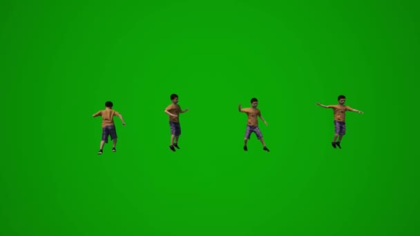Chłopiec Zielony Ekran Gry Biegania Myślenia Stojąc Taniec Chodzenie Siedzi — Wideo stockowe