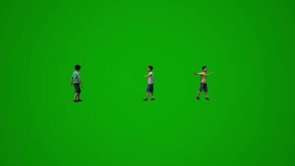 Menino Tela Verde Jogando Correndo Pensando Dançando Andando Sentado Com — Vídeo de Stock