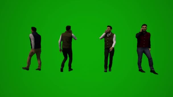 Estudante Animou Tela Verde Caminhando Dançando Conversando Com Celular Fazendo — Vídeo de Stock