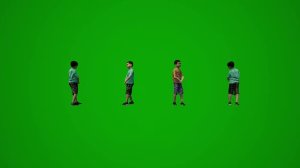 Fiú Zöld Képernyő Játszik Fut Gondolkodás Álló Tánc Séta Ülő — Stock videók