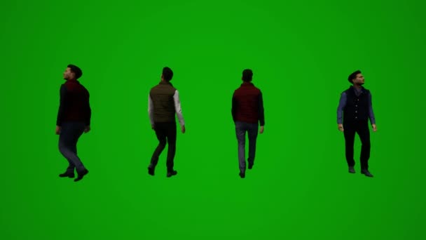 3D年轻男生绿色荧幕走来走去 环视大学各处几个不同的移动角度 — 图库视频影像